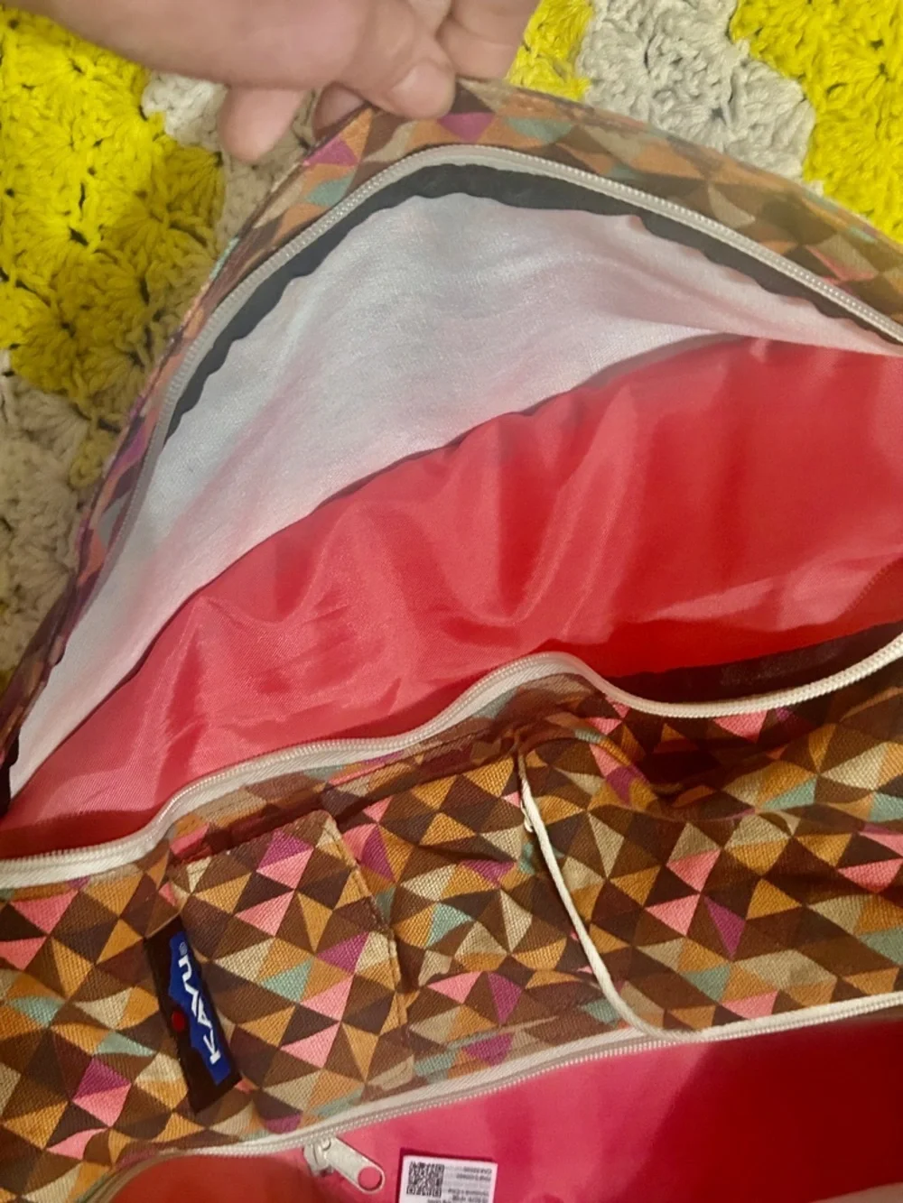 KAVU Sling Bag Multicolor Pink Brown Geometric